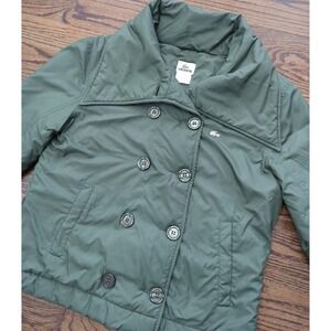 Lacoste Devanlay Size 40 Olive Green Double Breasted Jacket Cowl Collar Quilted
